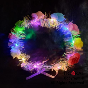 VINCHA CORONA FLORES MULTICOLOR LUMINOSO LED X 10